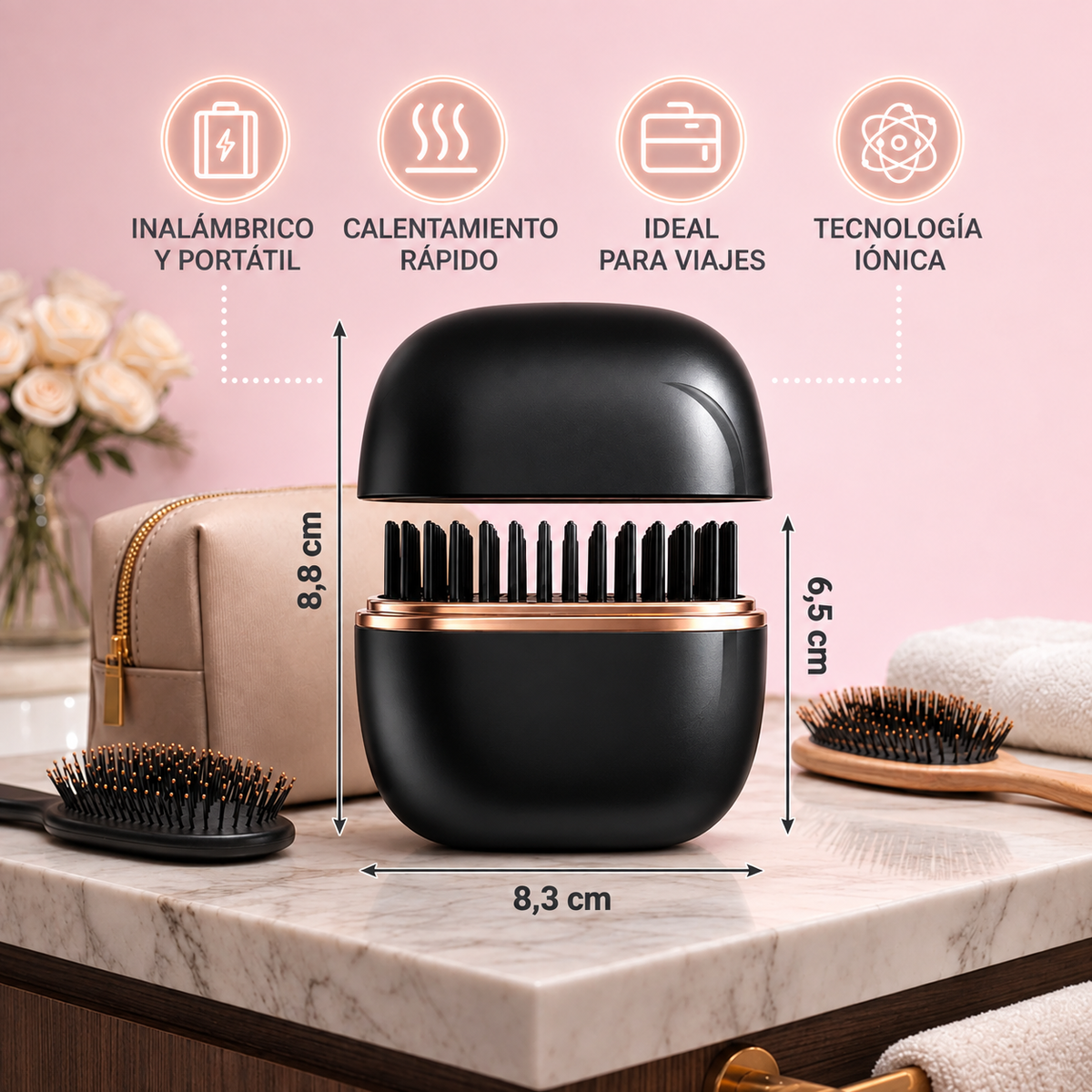 Mini Cepillo Alisador de Pelo Inalámbrico