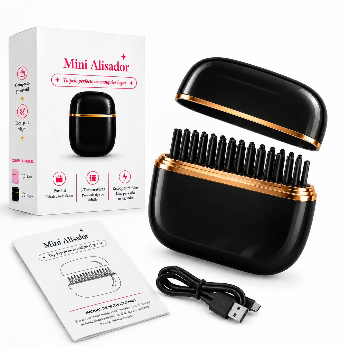 Mini Cepillo Alisador de Pelo Inalámbrico