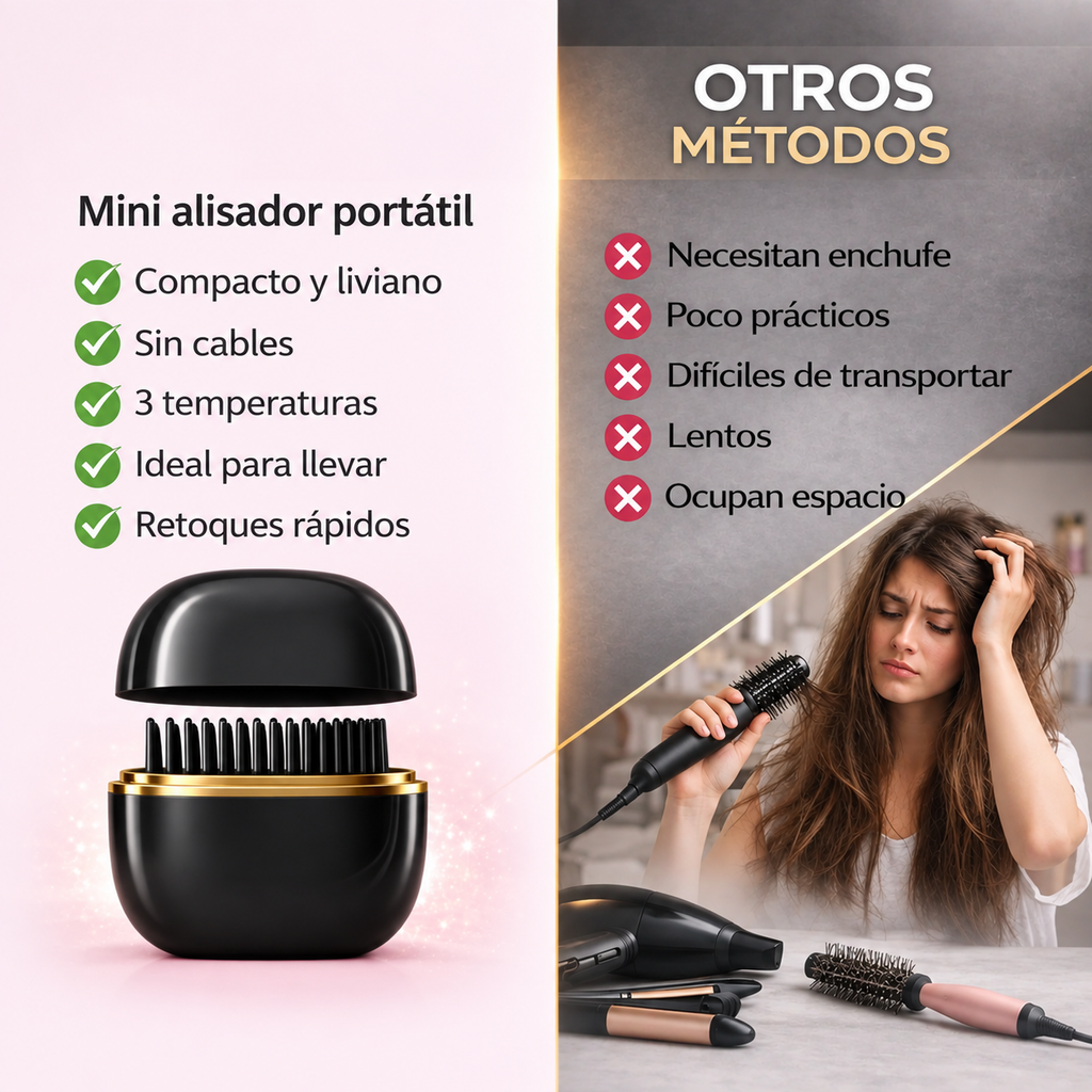 Mini Cepillo Alisador de Pelo Inalámbrico