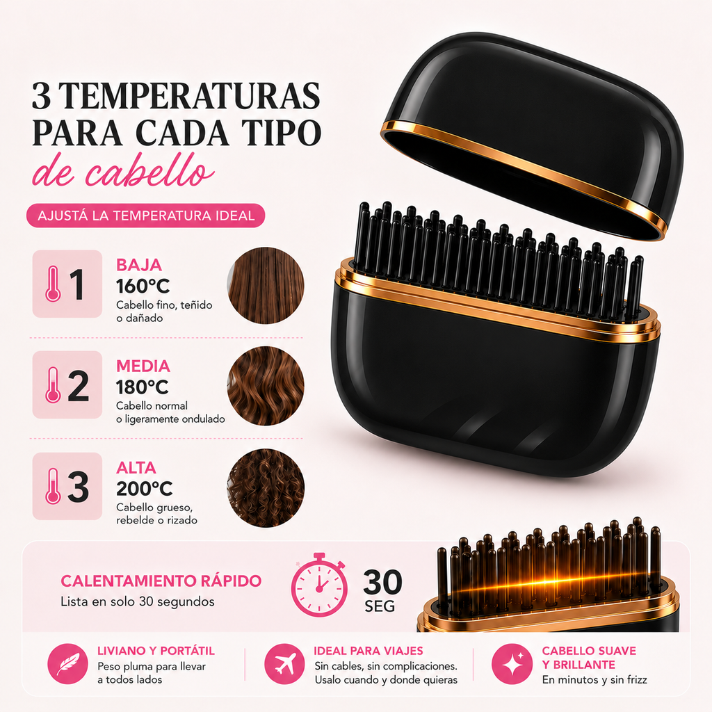 Mini Cepillo Alisador de Pelo Inalámbrico