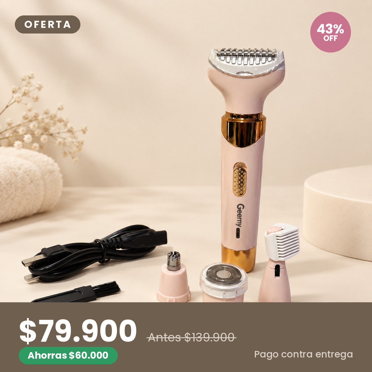 Rasuradora Facial de 4 Cabezales
